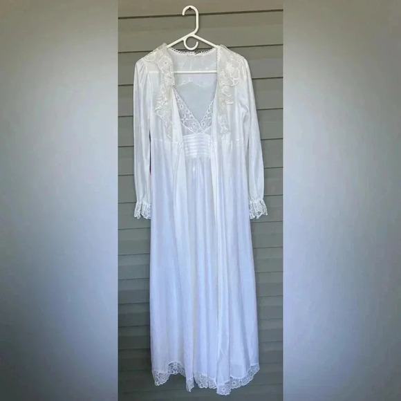 Petite Fleur Vintage Slip Dress and Duster Robe Peignoir Ensemble Set Sz 36/38 - Picture 3 of 11